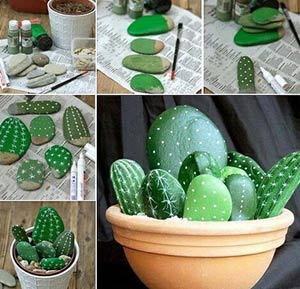 石头画创意盆栽教程 石头改造盆栽