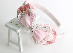 蝴蝶结发箍手工DIY教程 淑女清新圆点布艺蕾丝