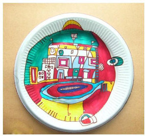 一次性纸盘绘画模板样图成品图示范