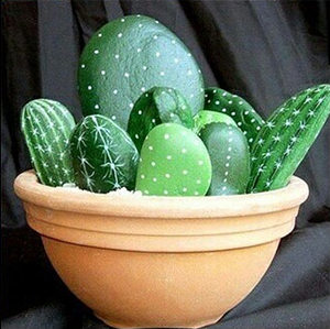 绿色小植物盆景装饰之石头画盆栽手工教程