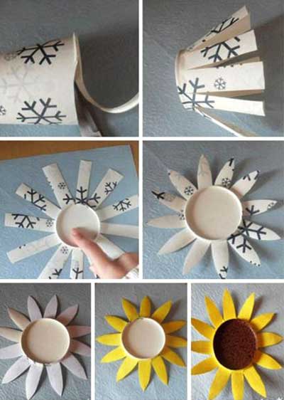 一次性纸杯手工制作 用纸杯制作墙面装饰向日葵