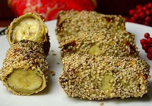 芝麻香蕉卷的做法